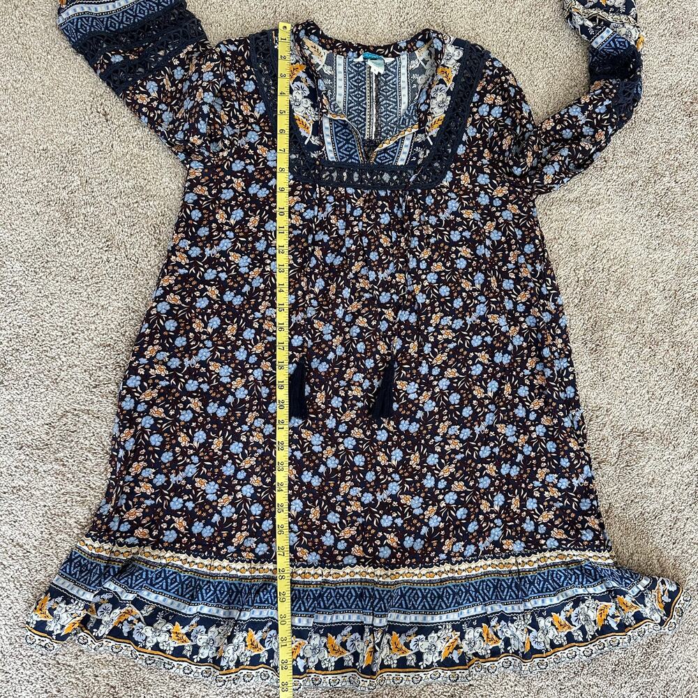 Sundance Floral Simona Dress Tunic Crochet Blue S Boho Prairie Cottage Core - Picture 14 of 14
